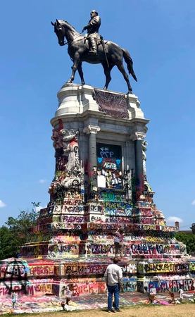Equestrian Monument, Graffiti-Covered — photograph by Randy Polito