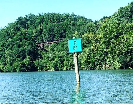 Channel Marker, Wooded Shore — photograph by Randy Polito