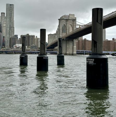 Brooklyn Bridge, Grey Water — photograph by Randy Polito