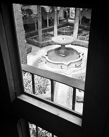The Courtyard Fountain, Monochrome — photograph by Randall Polito